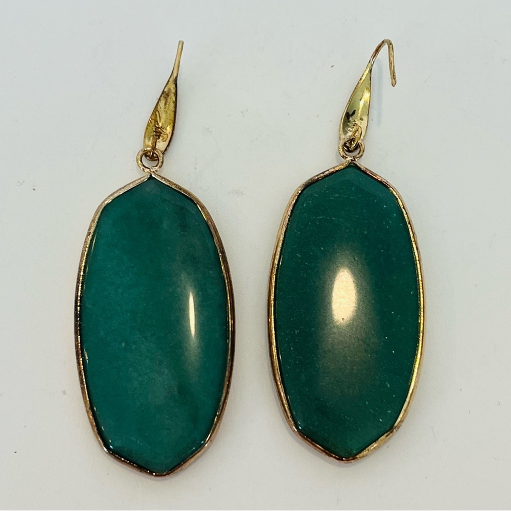 Gold Plated Green Stone Drop Earrings - Picture 3 of 5